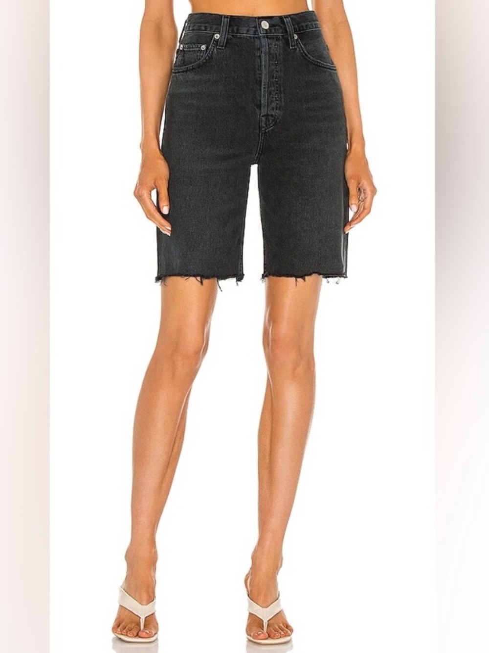 Agolde 90’s Pinch Waist Washed Black Denim Bermuda Shorts